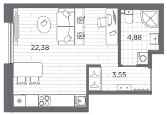 Студия, 30,81 м²