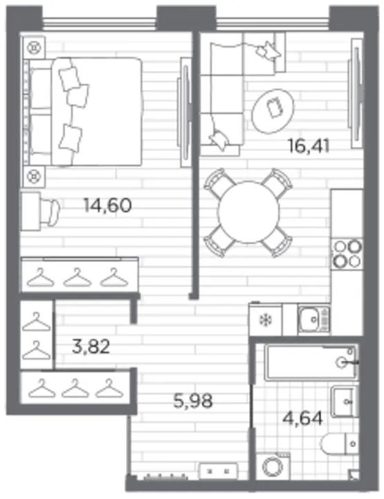 1-комн., 45,45 м²