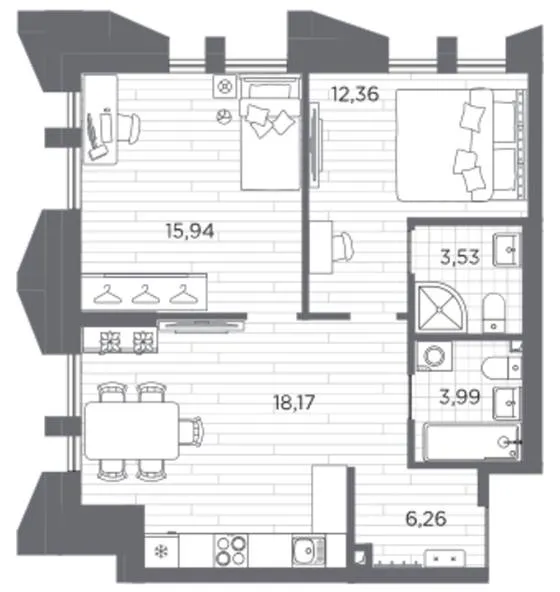 2-комн., 60,25 м²