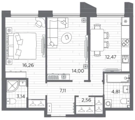 2-комн., 60,35 м²