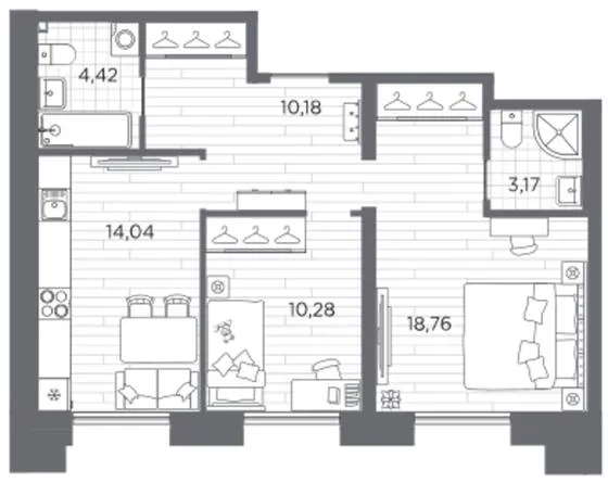 2-комн., 60,85 м²