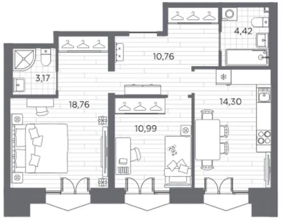 2-комн., 62,4 м²