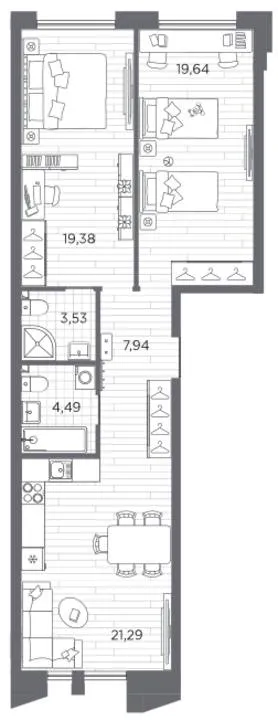 2-комн., 76,27 м²