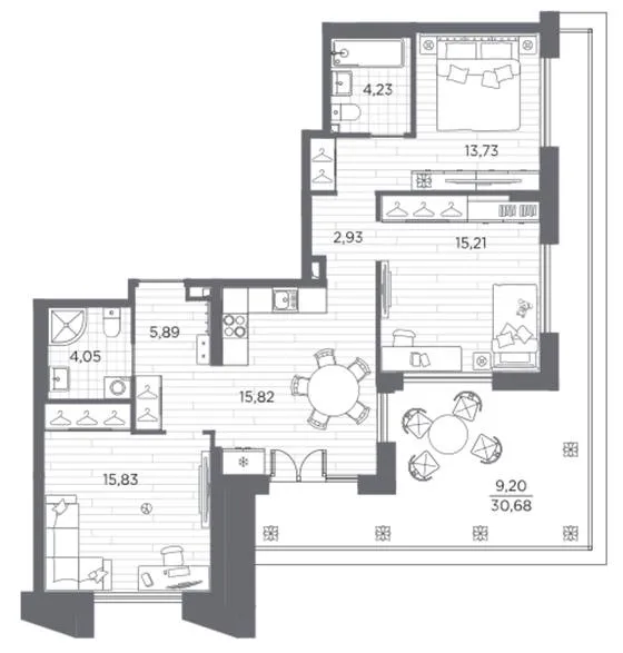 3-комн., 86,89 м²