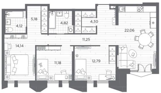 3-комн., 89,84 м²