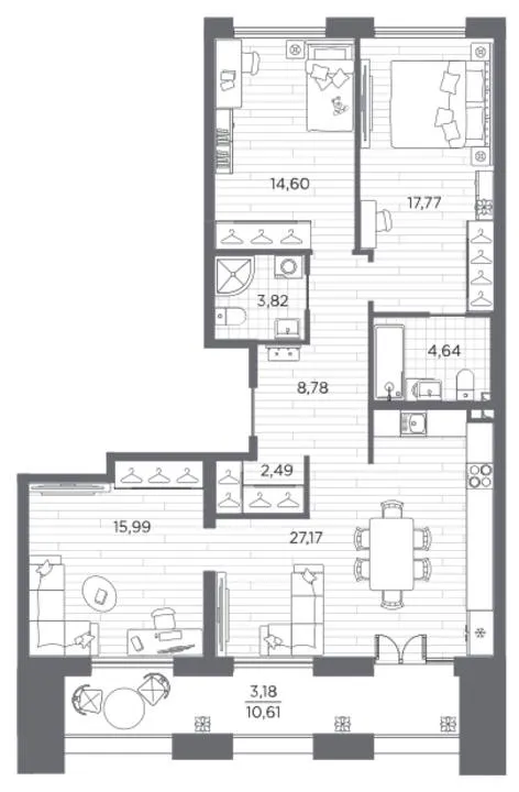 3-комн., 98,69 м²